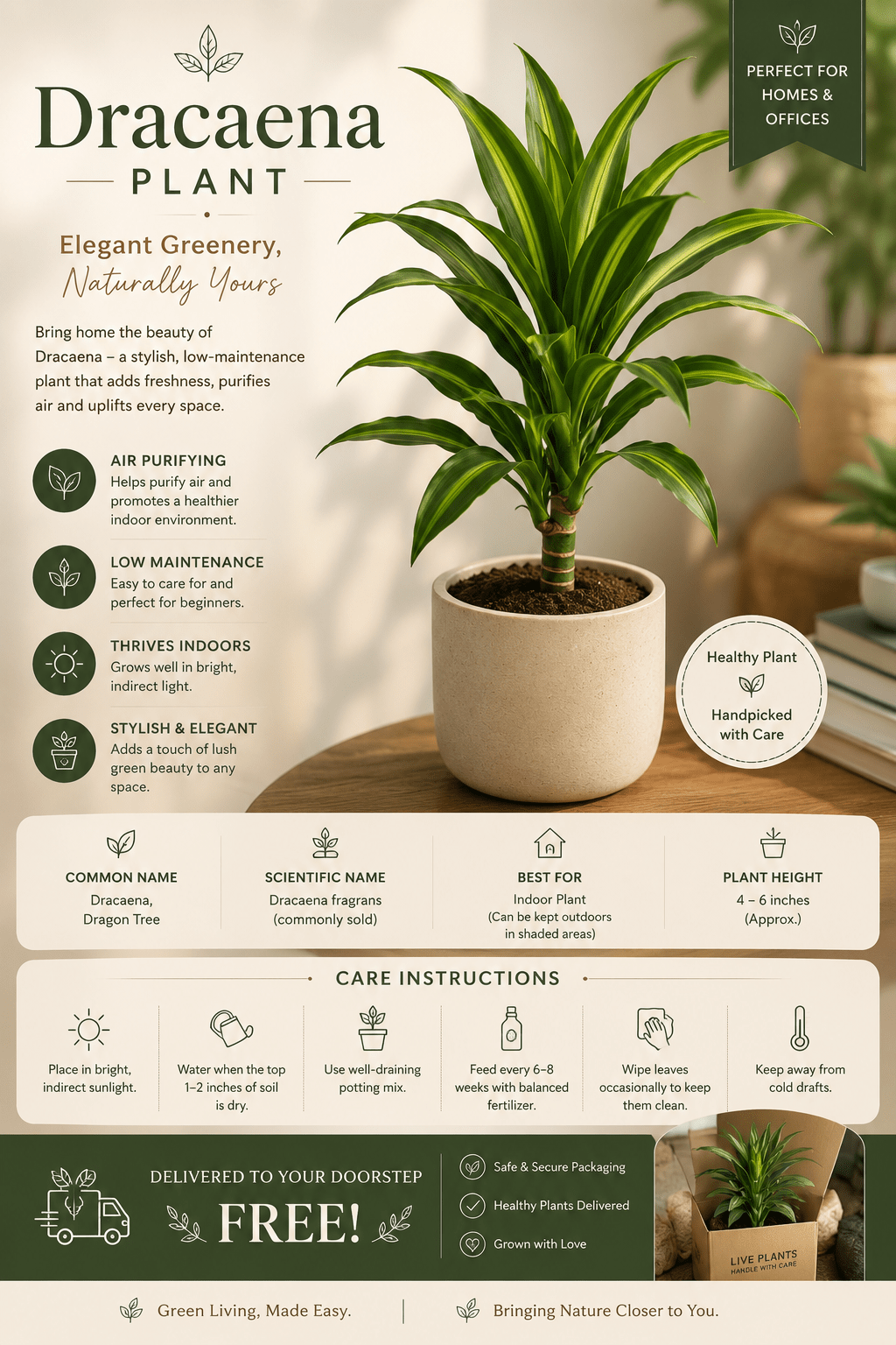 Dracaena Plant (Dragon Plant) - Roots of India- House No 205, Phase VI H Block, Aaya Nagar, New Delhi 110047